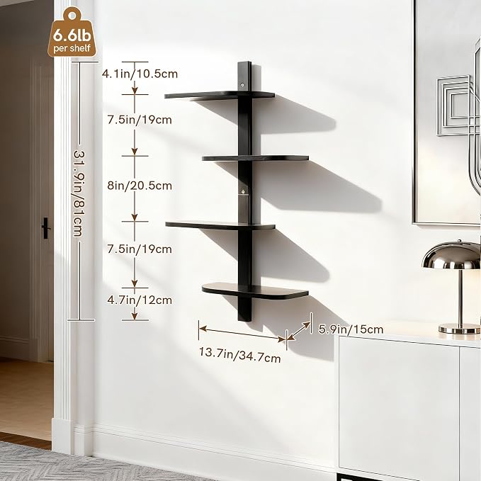 Afuly Black Floating Shelves for Wall Display Shelf Unit Modern Decorative - Image 3