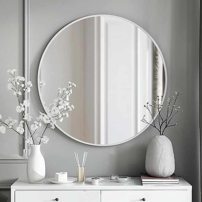 White Round Mirror 18 inch, Bathroom Mirror, Round Wall Mirrors by Mfring