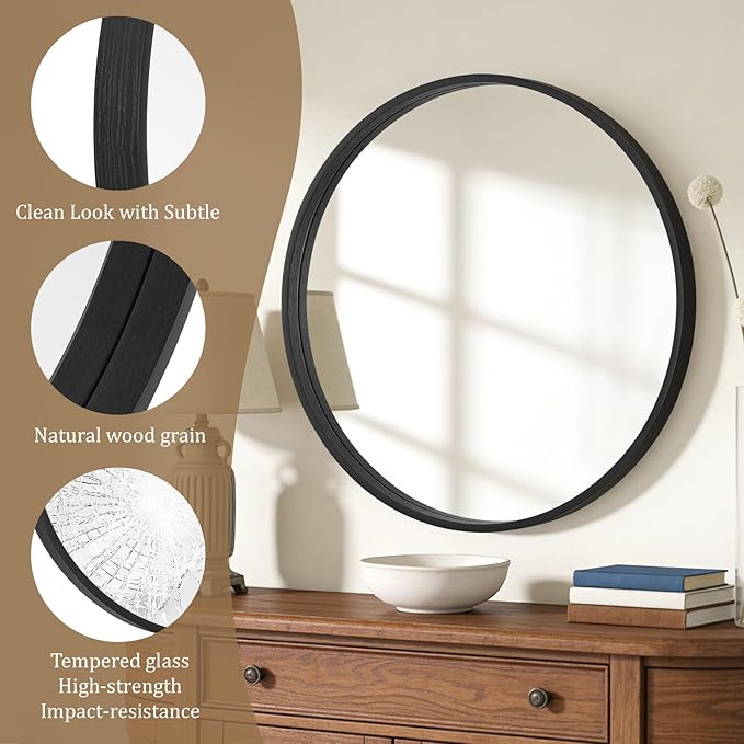 WallBeyond Round Wood Mirror - Image 5