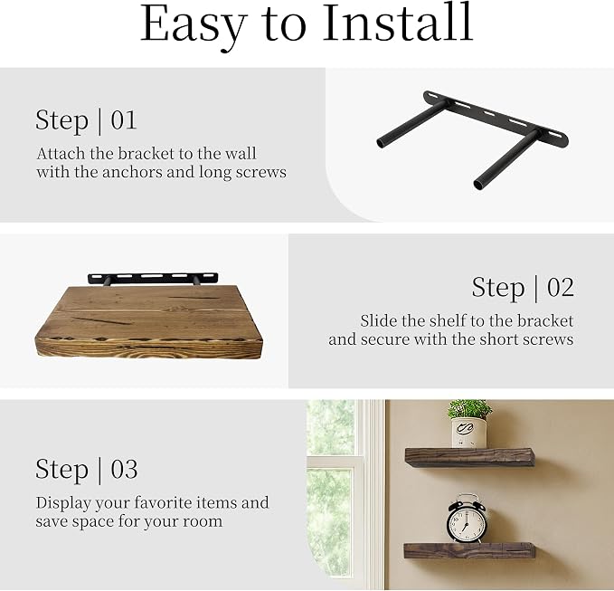 BGMG Wood Floating Shelves for Wall 12 inch Set of 2, Distressed Rustic Wooden - Image 5