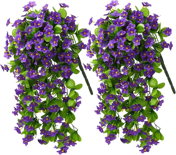 ZFProcess 2PCS Artificial Hanging Flowers, Fake Hanging Plants Violet Vines UV by ZFProcessArtificialFlowers