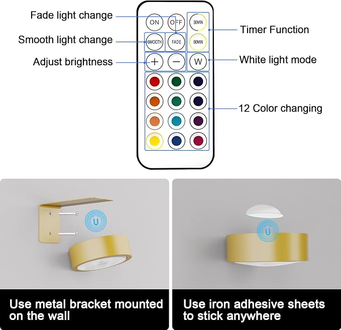 3 Pack Picture Lights for Wall, 13 RGB Color Rechargeable Battery Operated wall - Image 3