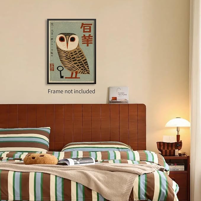 Heltrappe Vintage Japanese Canvas Wall Art Owl Poster Mid Century Animal Print - Image 3