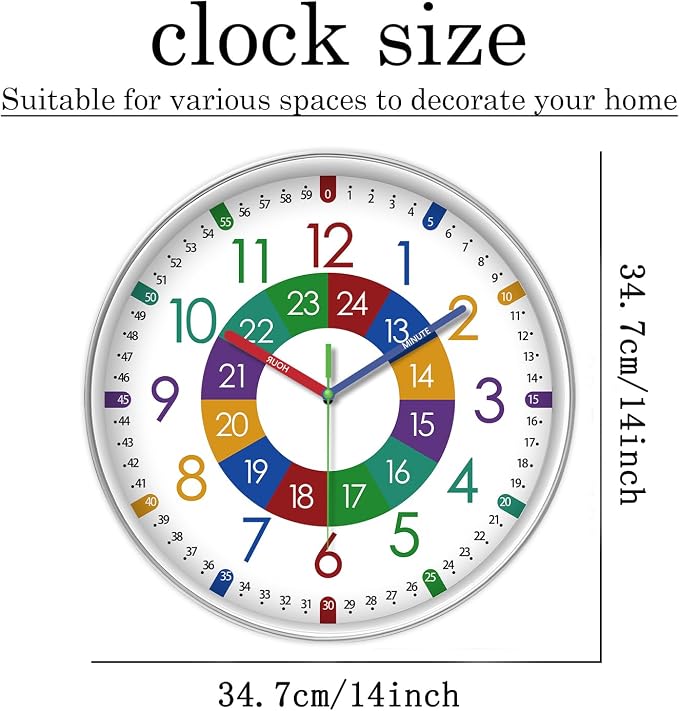 XFM Learning Clock for Kids Silent Non Ticking Battery Operated Colorful - Image 5