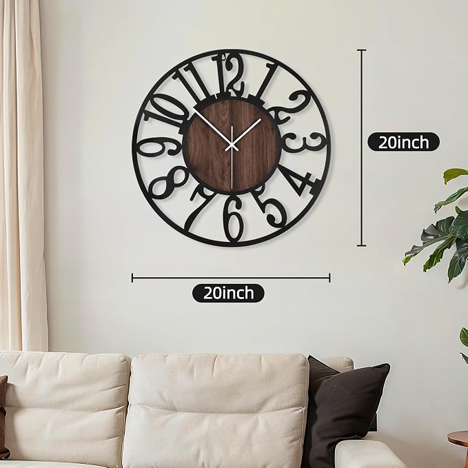 Maxstar Round Wall Clock for Living Room Decor Battery Operated Non Ticking - Image 2