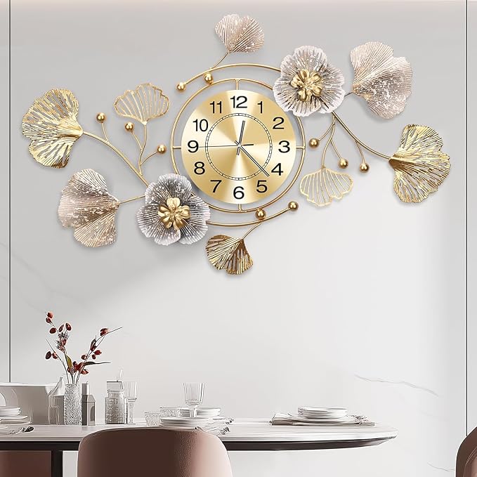 Clocks for Living Room, Large Wall Clock, 3D Silent Wall Clock, Retro Metal by JXQXYN