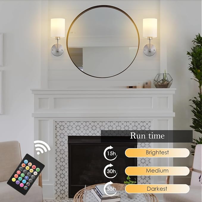 Battery Operated Wall Sconce Set of Two, Wireless Rechargeable Wall Light - Image 3