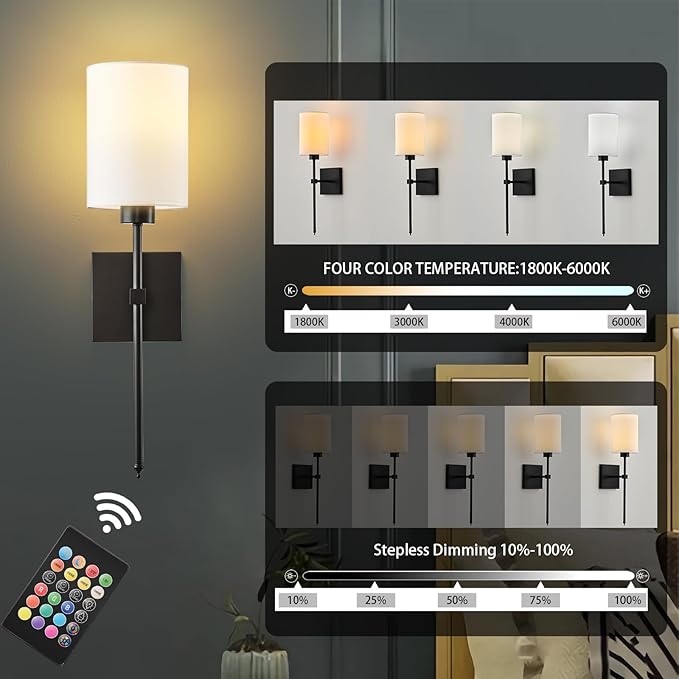 KARTOOSH Battery Operated Wall Sconce Set of Two, Wireless Rechargeable Wall - Image 4