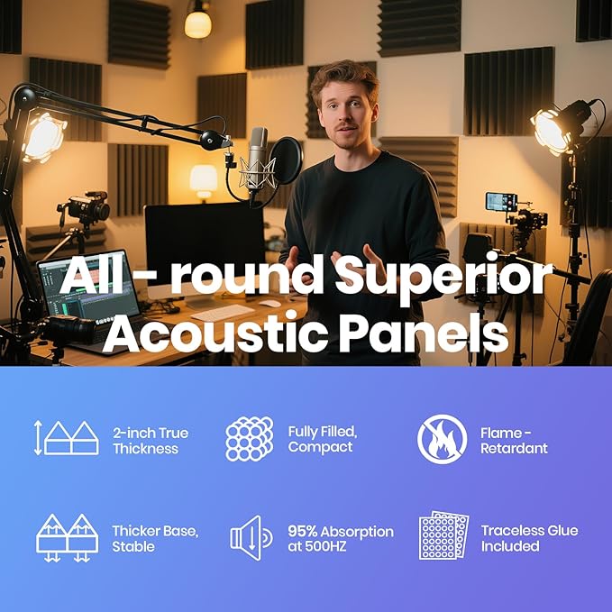 Focusound Black White Acoustic Panels 50 Pack 2"x12"x12" - Image 6