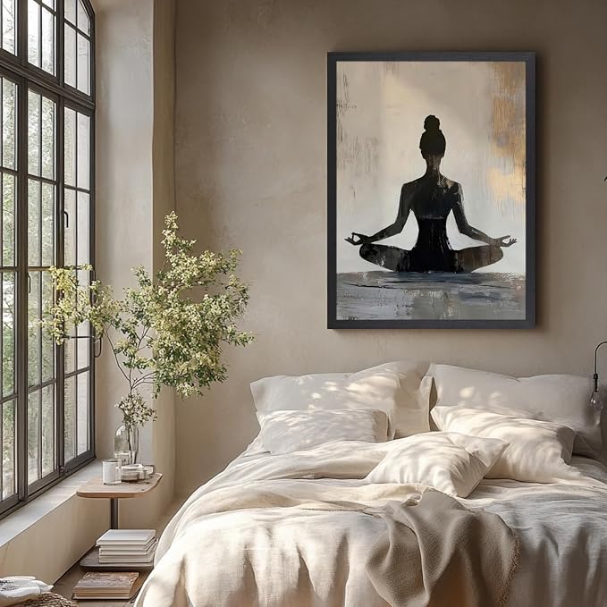 GELDSTEI Wood Framed Zen Wall Art, Modern Yoga Girl Canvas Painting, Tranquil - Image 4
