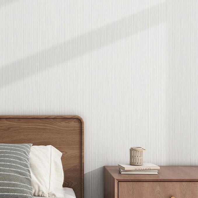 Grasscloth Textured Wallpaper Beige Gray Linen Thick 24" X 394" Fabric Contact - Image 5