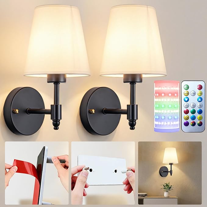 Battery Operated Wall Sconces Set Of Two, Wireless Battery Wall Light by Nekhung