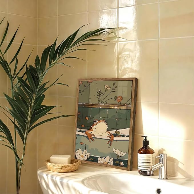 Funny Japanese Frog Bathroom Wall Art Whimsical Frog in Bathtub Wall Decor - Image 6