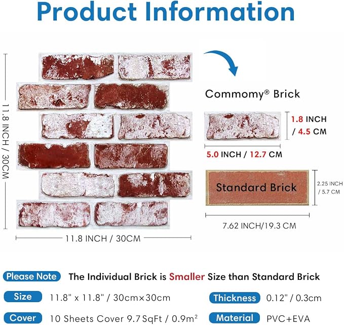 COMSTICKC 3D Faux Brick Wall Panels Peel and Stick, Not Real Brick, Small Size - Image 3