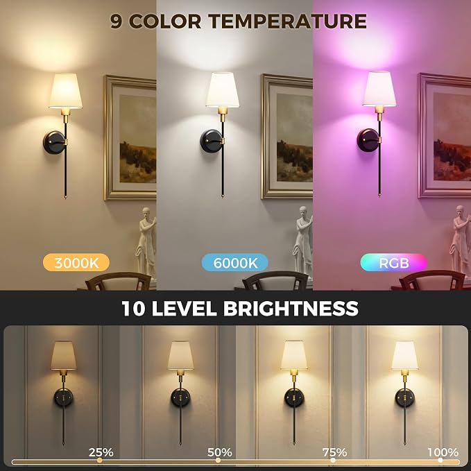 DORESshop Battery Operated Wall Sconce Set of 2, Wireless Wall Light Easy to - Image 5