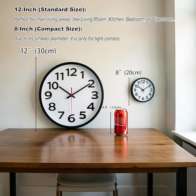 Wall Clock 12 Inch Silent Non-Ticking Big Numbers Easy to Read Wall Clocks - Image 5