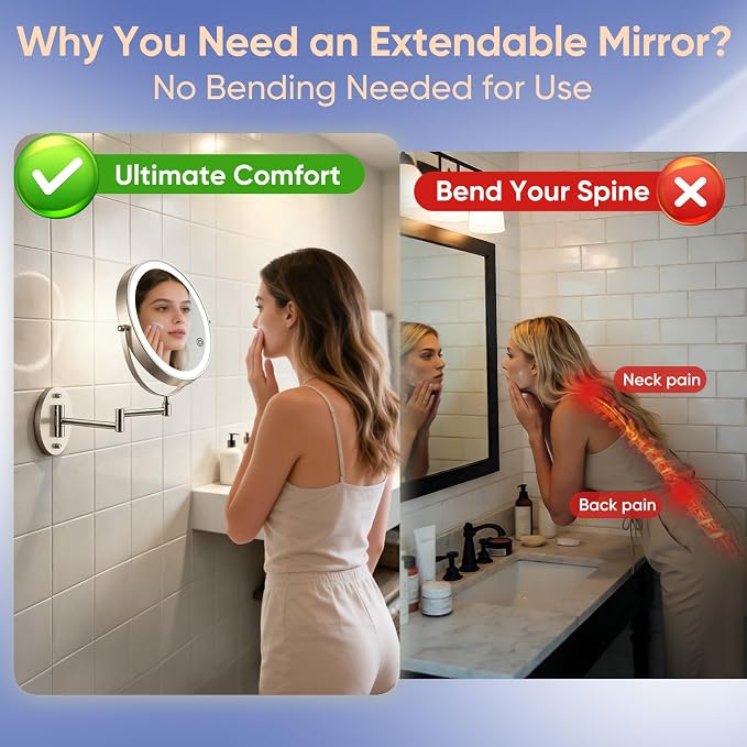 FUNTOUCH 9" Wall Mounted Lighted Makeup Mirror - Image 8