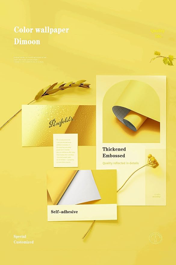 Dimoon 236''x17.7'' Yellow Peel and Stick Wallpaper Contact Paper Modern Self - Image 4
