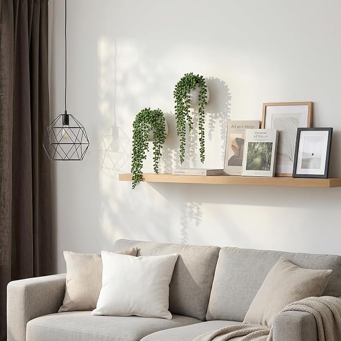 MyGift Artificial Faux String of Pearls Plants in White Ceramic Wall Hanging - Image 2