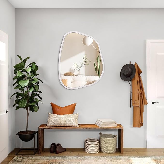 Irregular Oval Wall Mirror Large White 20"x16" Inches Asymmetrical Mirror - Image 5