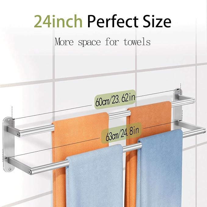Towel Rack for Bathroom, Double Towel Bar 24Inch, Stainless Steel Bathroom - Image 4