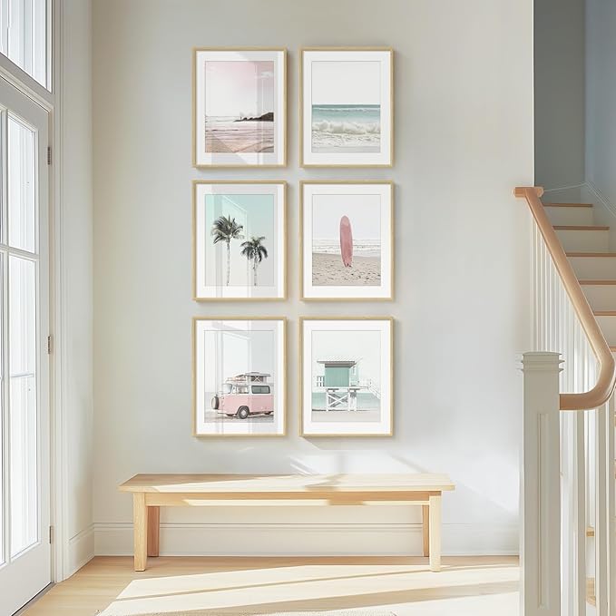 Framed Pink and Mint Green Coastal Wall Art - Image 5