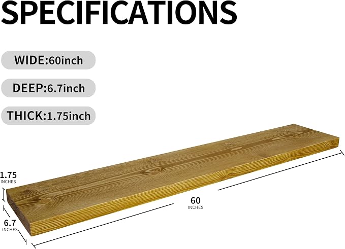 BGMG Wood Floating Shelves for Wall 60 inch Set of 2, Rustic Wooden Wall Mount - Image 3