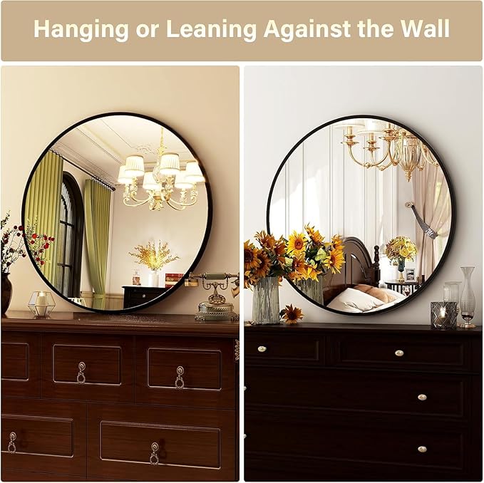 HARRITPURE Round Mirror 30 Black Wall Mounted Circle Mirrors Vanity Mirror - Image 4