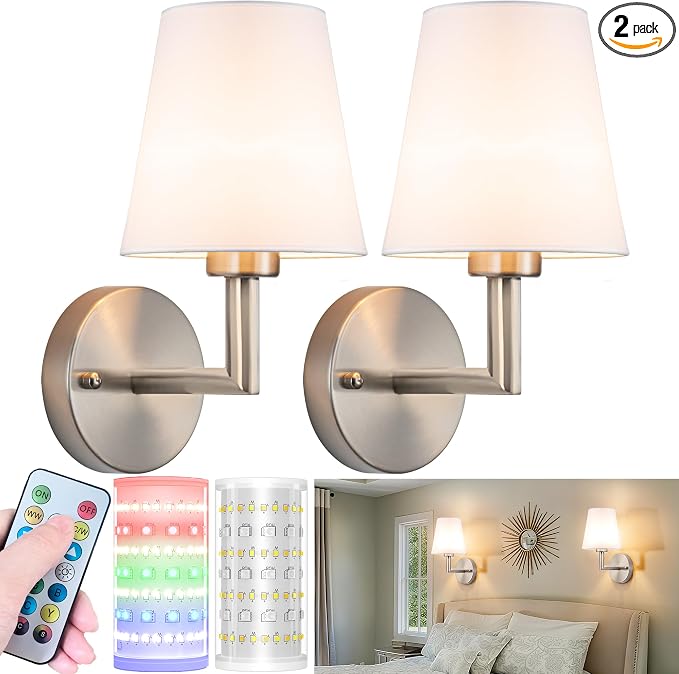 Nekhung Battery Operated Wall Sconces Set of 2, Wireless Wall Light by Nekhung