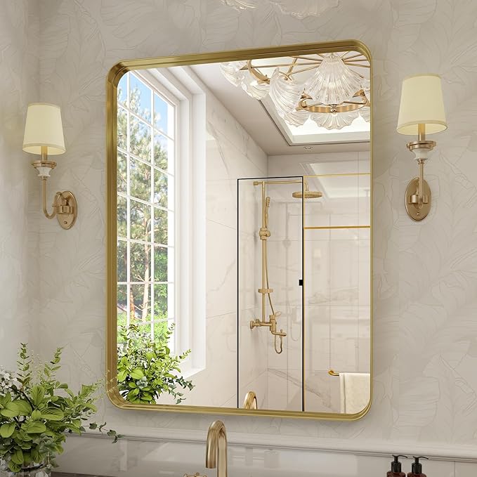 VooBang Bathroom Mirror 24x36 inch, Modern Round Corner Bathroom Vanity Mirror - Image 2