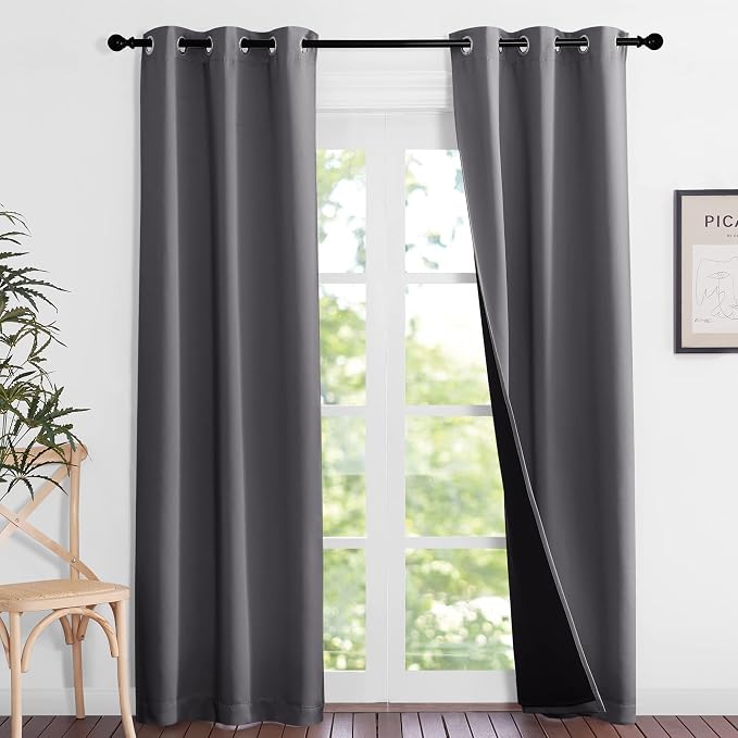 NICETOWN Grey Full Shade Curtain Panels, Pair of Thermal Insulated & Energy - Image 2
