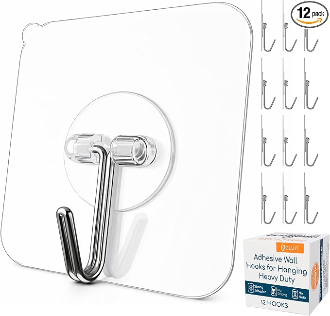 GLUIT Adhesive Wall Hooks for Hanging Heavy Duty 22 lbs Hooks for Walls No Drill by GLUIT