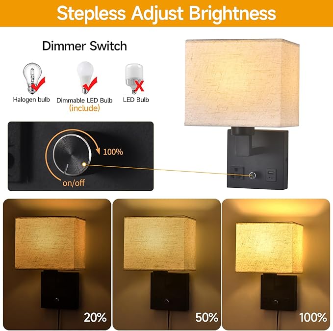 Bedside Wall Lamp for Bedroom, Plug in Wall Sconce - Image 3