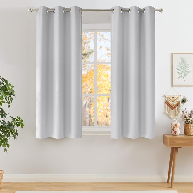 NICETOWN Short Faux Linen Greyish White Blackout Curtains 63 inches Long by NICETOWN
