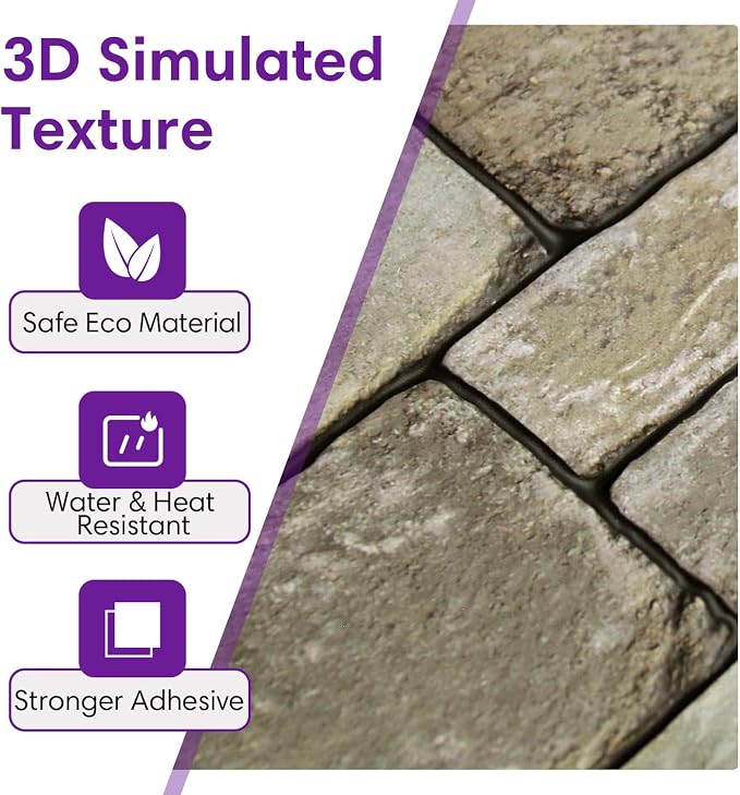 3D Faux Stone Wall Panels Peel and Stick, Stone-Look Textured Wall Sticker - Image 3