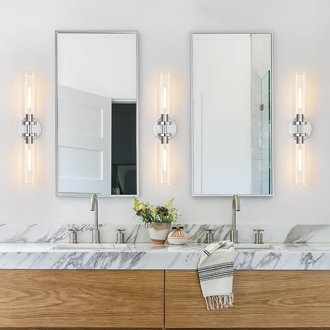 Indoi Wall Sconces Set of Two, Hardwired Chrome Bathroom Sconces Wall Lighting - Image 5