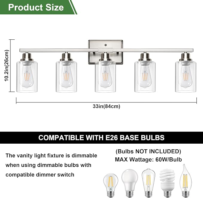 Ascher Bathroom Light Fixtures, 5-Light Vanity Lights - Image 5