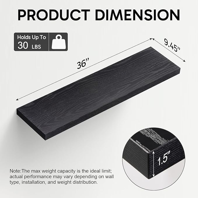 BAYKA Floating Shelves for Wall, 36 inches Long Wall Mounted Rustic Wood - Image 3