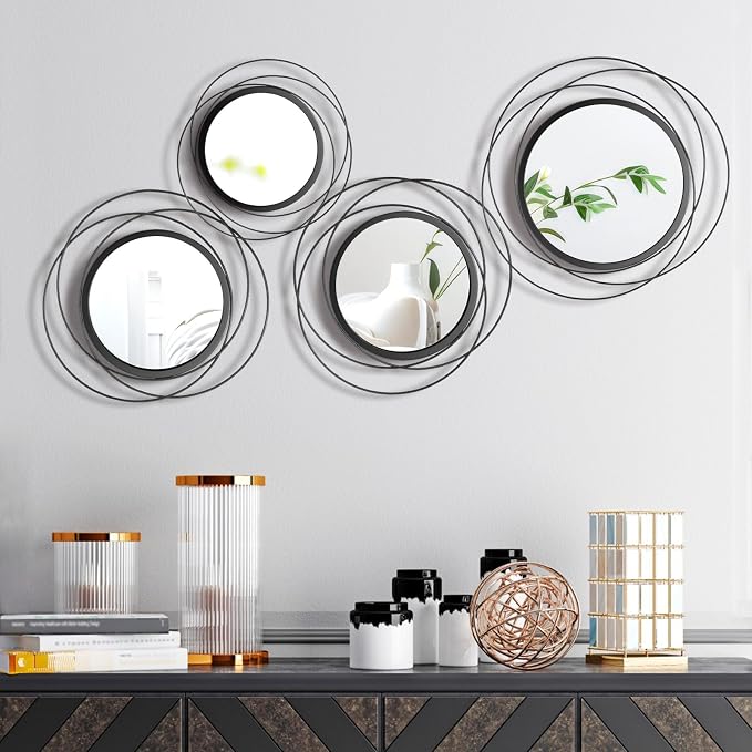 Hicarer 4 Pcs Decorative Round Modern Circle Mirror Wall Art Ring Metal Mirror by Hicarer
