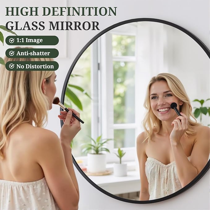Round Wall Mirror 24 Inch Black Vanity Mirror - Image 3