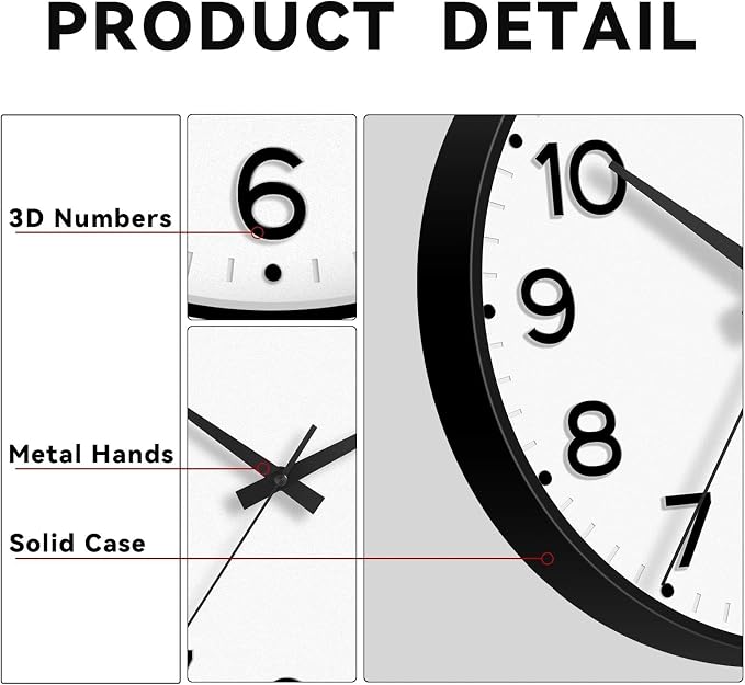 Roymnie Wall Clock 12 Inch Silent Wall Clocks Battery Operated-Modern Non - Image 6