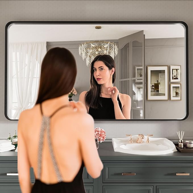 LOAAO 77X36 Inch Black Metal Framed Bathroom Mirror - Image 2