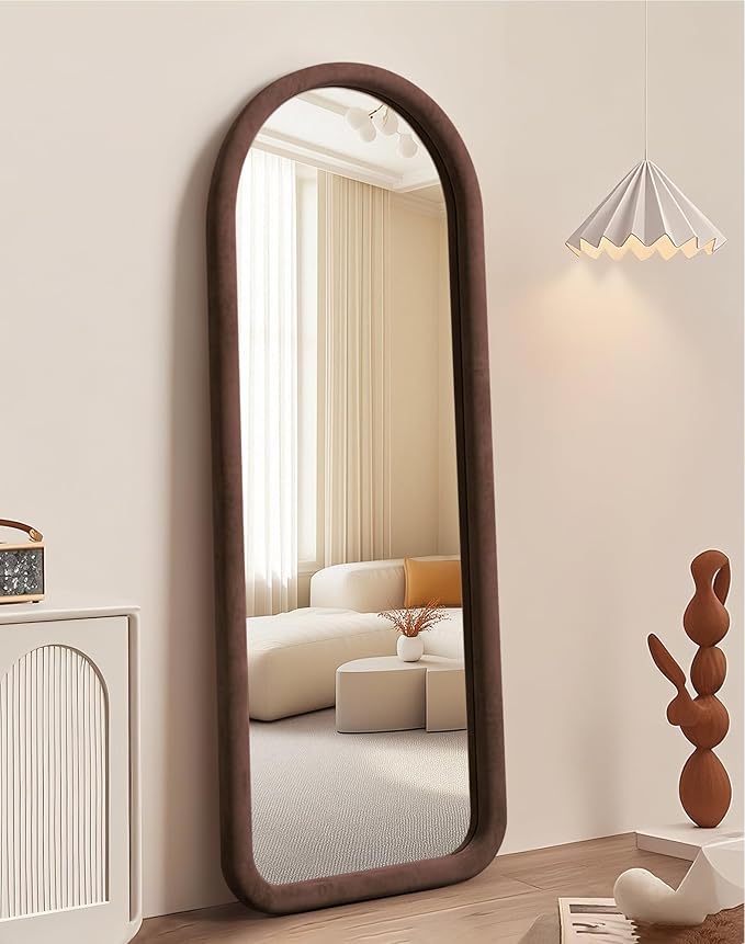 Delma Arched Full Length Mirror, Free Standing Floor Velvet Finish Frame Mirror by Delma