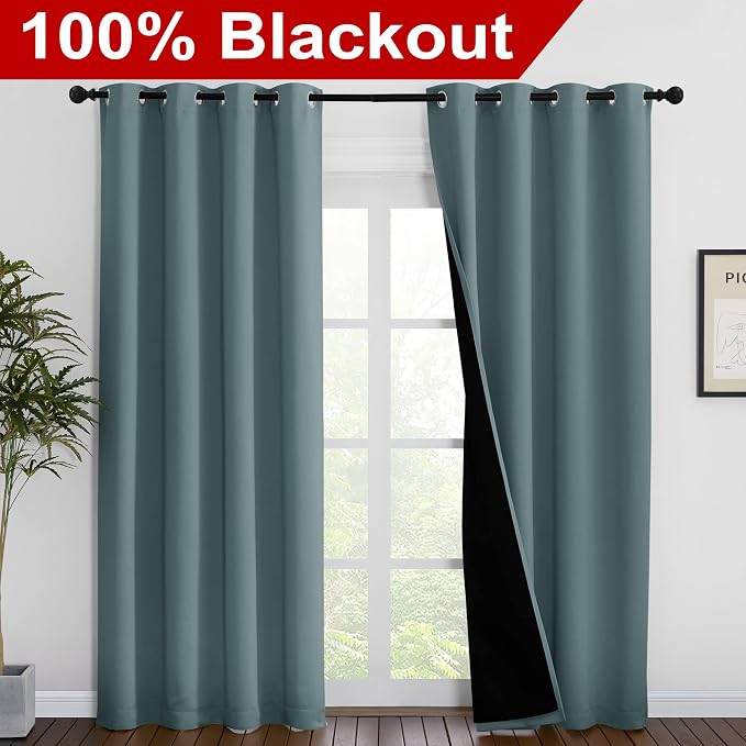 NICETOWN 100% Blackout Curtains 86 inches Long, Pair of Energy Smart & Noise - Image 2