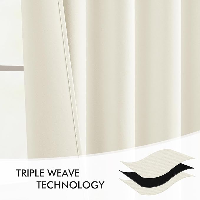 MIULEE Cream Back Tab Blackout Curtains 120 Inch Long 2 Panels Set - Image 7