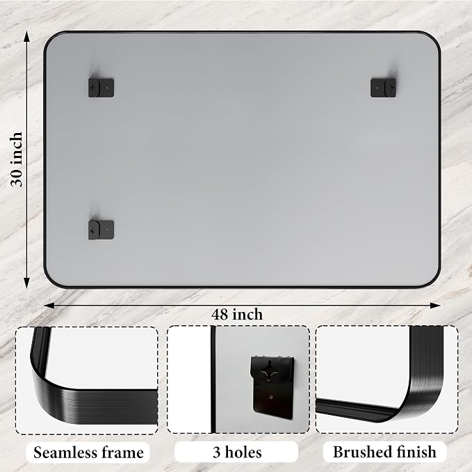 48X30 Inch Black Metal Framed Bathroom Mirror - Image 4
