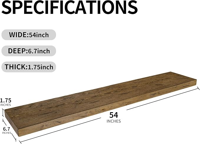 BGMG Floating Shelves 54 inch Long, Distressed Rustic Wooden Wall Shelves - Image 3