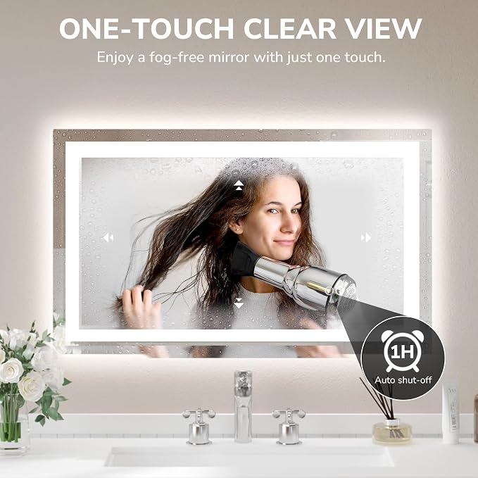 USHOWER LED Bathroom Mirror 40x24 Inch Tempered Glass - Image 2