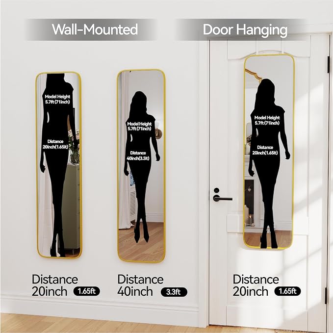SCWF-GZ 47x14 Mirror Rectangle Full Body Length Door Hanging Wall Mounted - Image 8