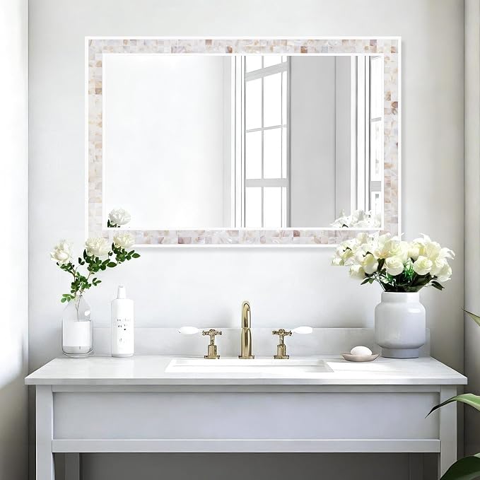 Tanmicoshomy Brown Shell Framed Rectangular Wall Mirrors - Image 2